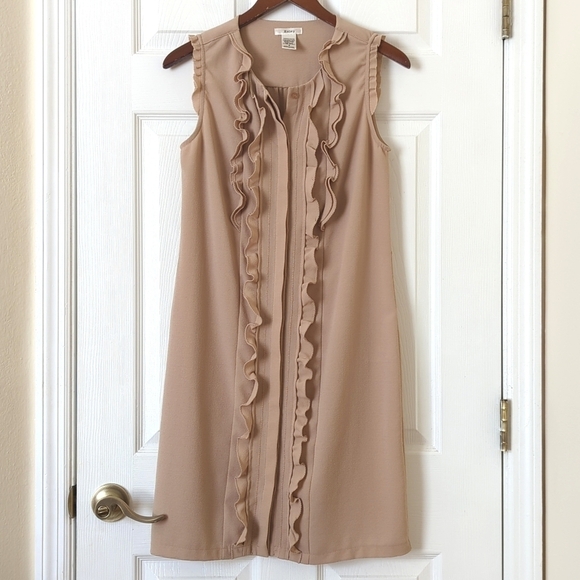 Esley Dresses & Skirts - Esley Boho Lightweight Ruffled Button Down Sleeveless Tank Mini Dress Tan Small